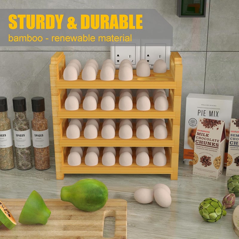 MinBoo Bamboo Egg Holder Countertop - Stackable Design for Fresh Eggs, Farmhouse Egg Tray Storage Display Rack, Kitchen Counter Top Organizer Wooden Egg Stand, Fits Quail, Duck, Turkey, Chicken Eggs (Luxury) - Image 4